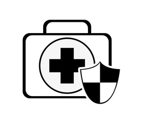 Obraz premium flat design first aid kit and shield icon vector illustration