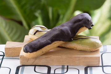 Green Tea and chocolate coating Eclair