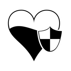 flat design heart cartoon and shield icon vector illustration