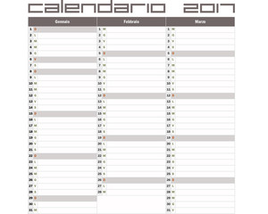 Year 2017 calendar Italy - Gennaio Febbraio Marzo - obrazy, fototapety, plakaty