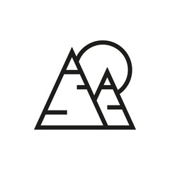 Mountains and sun icon on white background