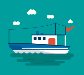 Fototapeta na wymiar boat ship clouds sea ocean transportation icon. Colorful design. Vector illustration