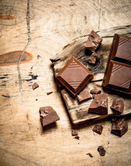 Slices of dark chocolate on the Board.