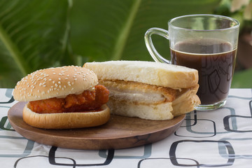 Chicken Burger ,sandwich and Coffee