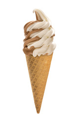 Vanilla and Chocolate soft ice cream waffled cone.