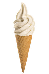 Vanilla soft ice cream waffled cone.
