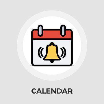 Calendar with bell icon vector. Flat icon isolated on the white background. Editable EPS file. Vector illustration.