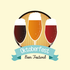 beer glass ribbon seal stamp drink alcohol beverage oktoberfest festival icon. Colorful design. Vector illustration