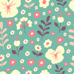 Fototapeta na wymiar Seamless pattern with spring flowers and leaves