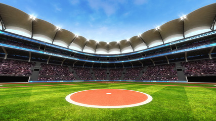 baseball stadium playground with blue sky