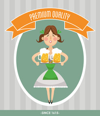 woman girl cartoon beer drink alcohol beverage oktoberfest festival icon. Colorful design. Vector illustration