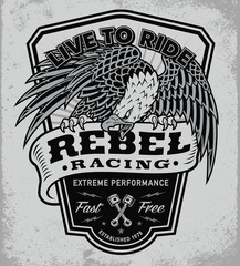 Rebel racing eagle crest shield t-shirt graphic