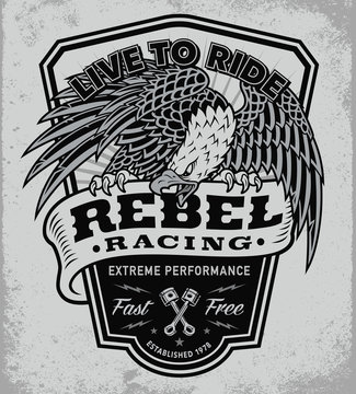 Rebel Racing Eagle Crest Shield T-shirt Graphic