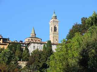 Fototapeta na wymiar Bergamo - Old city (Citta Alta). One of the beautiful city in Italy. Lombardia. Landscape on Churches and clock towers 