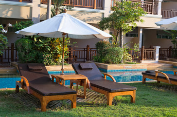 loungers by the pool