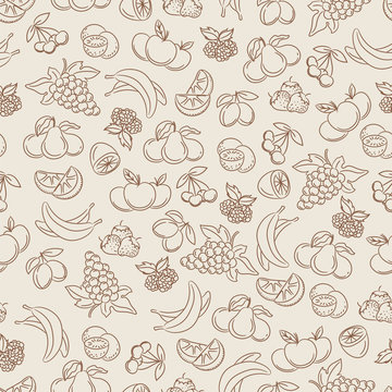 Seamless pattern with hand drawn berries and fruits sketch vector