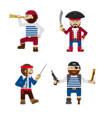 Set of funny pirates flat cartoon vector
