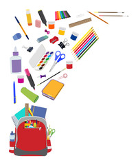 Background with school supplies flat vector