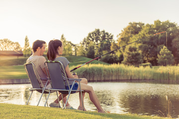 Fototapeta premium Couple catching fish