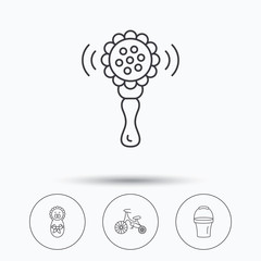 Newborn, rattle and first bike icons.