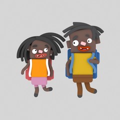ilustración 3d, niños negros, africanos, mochila