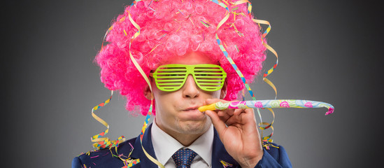 Funny businessman in pink wig - 119557679