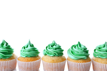 Tasty cupcakes, isolated on white.