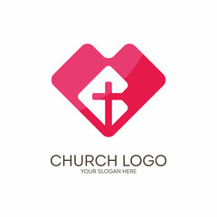 Fototapeta na wymiar Church logo. Christian symbols. Cross and heart.