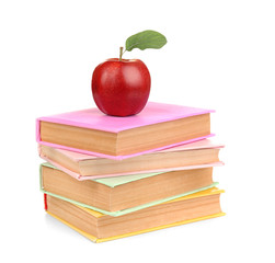 Apple with books, isolated on white. Back to school concept