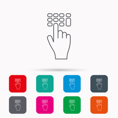 Enter pin code icon. Click hand pointer sign.