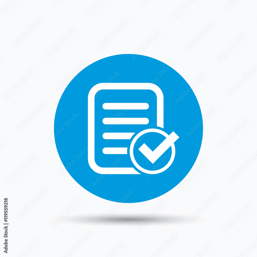 Poster file selected icon. document page with check.