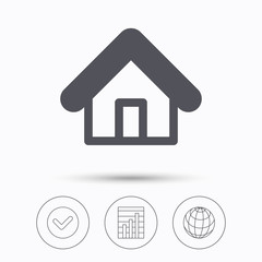 Home icon. House building sign.