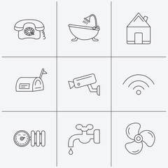Wifi, video camera and mailbox icons.