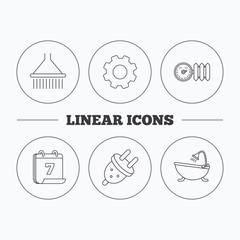 Shower, bath and electric plug icons.