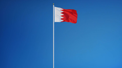 Bahrain flag waving against clean blue sky, long shot, isolated with clipping mask alpha channel transparency, perfect for film, news, digital composition