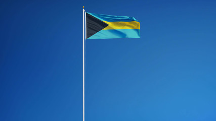 Bahamas flag waving against clean blue sky, long shot, isolated with clipping mask alpha channel transparency, perfect for film, news, digital composition