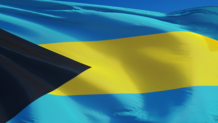 Bahamas flag waving against clean blue sky, close up, isolated with clipping mask alpha channel transparency, perfect for film, news, digital composition