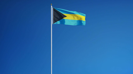 Bahamas flag waving against clean blue sky, long shot, isolated with clipping mask alpha channel transparency, perfect for film, news, digital composition