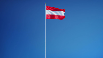 Austria flag waving against clean blue sky, long shot, isolated with clipping mask alpha channel...