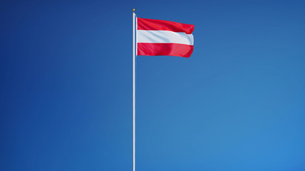Austria flag waving against clean blue sky, long shot, isolated with clipping mask alpha channel transparency, perfect for film, news, digital composition