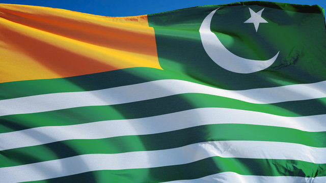 Azad Kashmir flag waving against clean blue sky, close up, isolated with clipping mask alpha channel transparency, perfect for film, news, digital composition