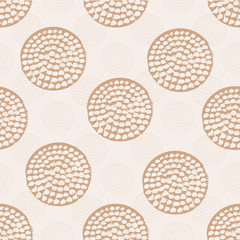 Beige abstract geometric seamless pattern with grunge polka dot. Textured circles. Geometrical background for wrapping paper, website, wallpaper, ets. Vector illustration.