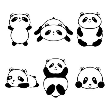 Cute cartoon panda set icons