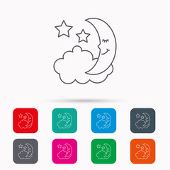 Night or sleep icon. Moon and stars sign.