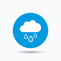 Cloud with rain drops icon. Rainy day sign.