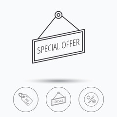 Special offer, discounts and sale coupon icons.