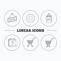 Shopping cart, gift bag and sale icons.