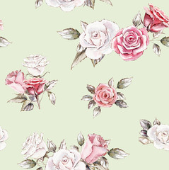 hand painted watercolor seamless pattern of roses