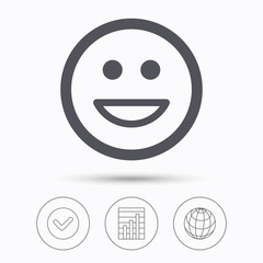 Happy smile icon. Smiley laugh emoticon sign.