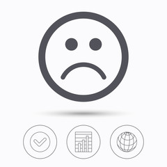 Obraz premium Sad smiley icon. Bad feedback sign.